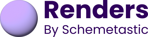 Logo containing a light purple sphere and the words: Renders by Schemetastic